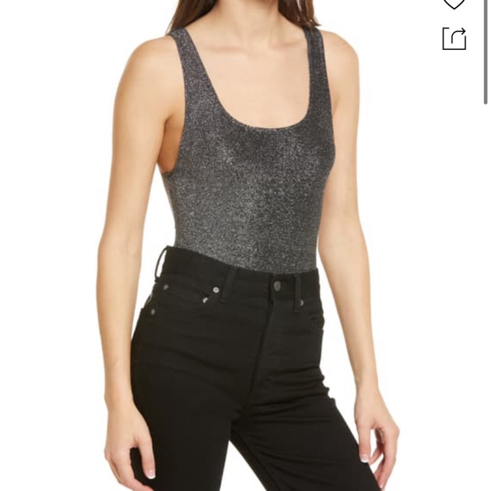 REFORMATION Saturn Bodysuit In Silver Sparkle